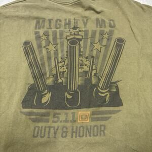 Large 5.11 Tactical Green Graphic T-Shirt Mighty Mo Navy War Ship